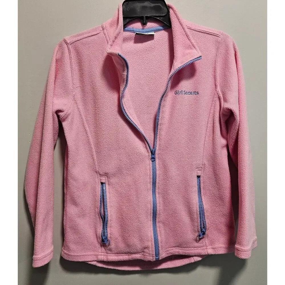 Girl Scout Fleece Pink with Lilac Trim Full Zip *L*See Measurements in Pictures